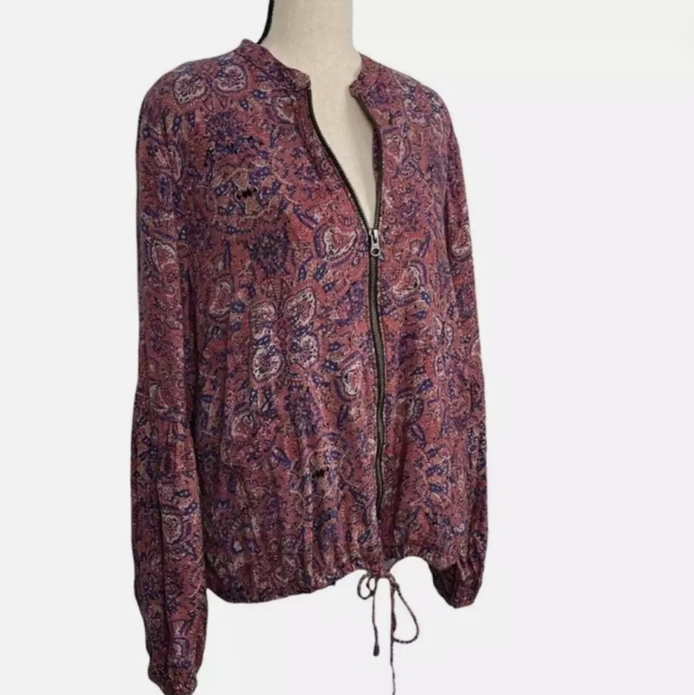 Free People NWOT Paisley Bell Sleeve Zip up the Front Casual Jacket sz MED​ - Picture 4 of 8